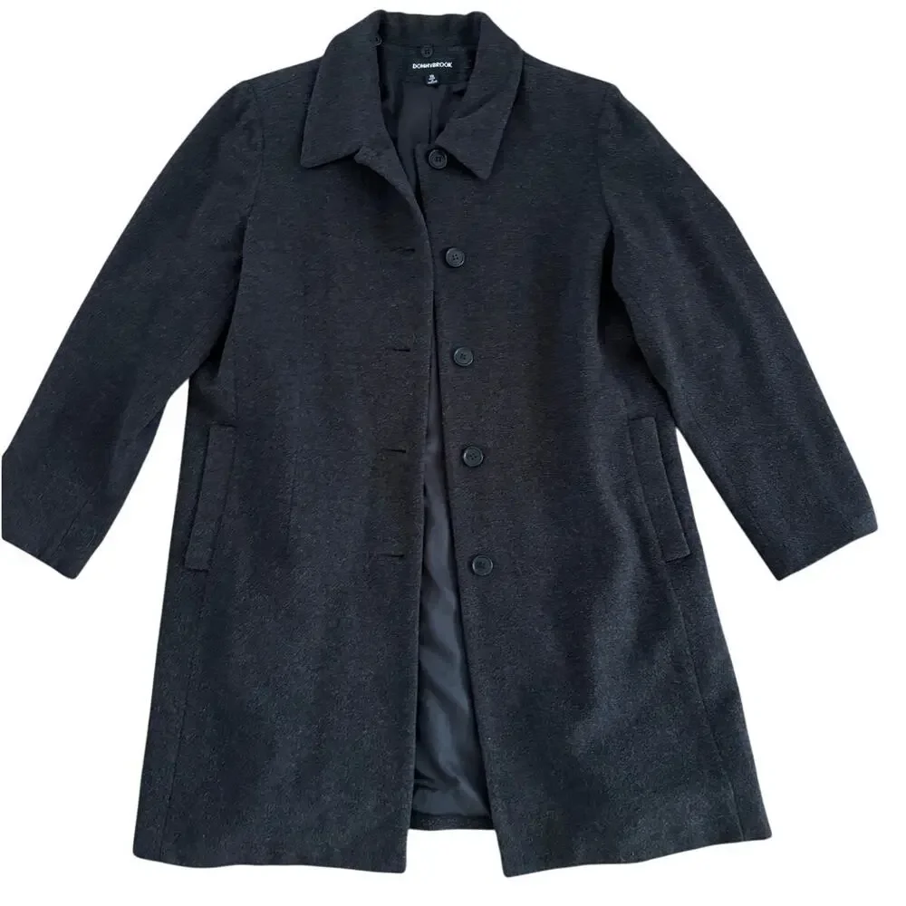 Vintage DONNYBROOK Wool Single Breasted Coat Women’s Size 18 Black Long Overcoat